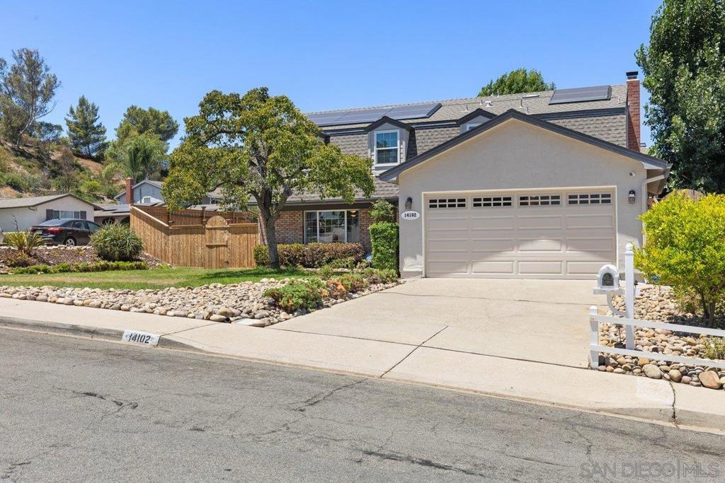 Beautiful 5 bedroom home in a fantastic Poway neighborhood with one full bedroom and bath downstairs, ideal for guests or multigenerational living. The updated kitchen features newer cabinetry, granite countertops, a custom pantry with pull out shelving, and stainless Kitchenaid appliances. Adjacent family room offers a cozy fireplace and opens to the spacious backyard perfect for entertaining, vegetable garden area, and easy-care landscaping. Upstairs you'll find large secondary bedrooms, an updated secondary bath and a spacious primary suite with a walk-in closet. Fantastic curb appeal, OWNED solar, no HOA fees and no Mello Roos. Located near award winning Poway Unified schools and just blocks from Old Poway Park with its beloved farmers market, nearby restaurants, and shops. Attached two car garage and a warm community feel complete this must-see property. Welcome Home! Beautiful 5 bedroom home in a fantastic Poway neighborhood with one full bedroom and bath downstairs, ideal for guests or multigenerational living. The updated kitchen features newer cabinetry, granite countertops, a custom pantry with pull out shelving, and stainless Kitchenaid appliances. Adjacent family room offers a cozy fireplace and opens to the spacious backyard perfect for entertaining, vegetable garden area, and easy-care landscaping. Upstairs you'll find large secondary bedrooms, an updated secondary bath and a spacious primary suite with a walk-in closet. Fantastic curb appeal, OWNED solar, and no Mello Roos. Located near award winning Poway Unified schools and just blocks from Old Poway Park with its beloved farmers market, nearby restaurants, and shops. Attached two car garage and a warm community feel complete this must-see property. Welcome Home!