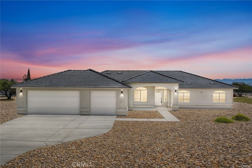 CHECK OUT THIS IMPRESSIVE NEW CONSTRUCTION HOME IN HESPERIA!  This home offers approximately 2100 SF of amazing living space. Enjoy your kitchen with solid surface counters, functional cabinets, large pantry, center island and modern appliances. The gathering area is spacious and inviting. The split floorplan offers a comfortable feel with the main bedroom on one side of the house and with a bathroom to include dual sinks, separate tub and shower.  The other bedrooms are off the hallway and are adequate in size and share a bathroom.  Next to the indoor Laundry is also a half bath that is great for guests.   There is a total of 4 Bedrooms and 2 ½ Bathrooms.  Also, there is plenty of parking in the 3 car garage.  Enjoy the desert weather under the covered patio overlooking a large lot.   Solar panels that are owned are included and installed at the minimum standards.   Take a look at this Amazing Home! ***



Property is not and does not include landscaping. Photos are for marketing purposed and future vision.