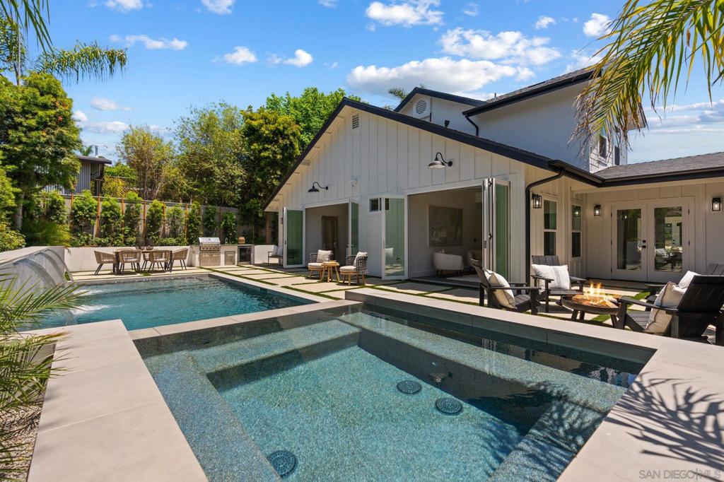Just Completed... All New Custom Remodel... Coastal Farm House features 4 bedrooms, 4 baths, office, approx 3307 sf plus 3 car garage. Spectacular design with separate office, private courtyard with fireplace, open floor plan with great room, gourmet chef island kitchen, Viking gas range, butlers pantry, breakfast room and formal dining. Luxury Primary suite and Carrara tile bath with custom walk-in closet. Private setting at end of culdesac fully landscaped with pebble tec pool and spa, BBQ, Fountain and custom patios. Original home built 1998.... gutted to drywall and framing, floor plan reconfigured with new additions... ALL NEW..: roof, skylights, windows, hardie panel board and batten siding, stucco sand finish, electric, plumbing with tankless water heater and recirculating pump, zoned Heat and AC, low voltage cat 6 wiring, eero whole home wireless router, drywall with smooth skip trowell finish, new interior and exterior doors, bifold cantina style doors, french doors, custom trim and base, new baths with custom carrerra tile, new custom kitchin with butler pantry, state of the art appliances, Viking gas range, wine beverage refrigerators, custom closets, mud room with shoe and coat storage, 3 car garage with custom wood doors, epoxy floors and 220V for electric car charging. Smart ring doorbell and security cameras... All new hardscape and landscape including new fence, stucco walls, drip irrigation on timer. new pebble tech pool with sheer descent waterfalls and spa , bbq bar, outdoor shower and fountain. designed for maximum indoor/outdoor resort living.