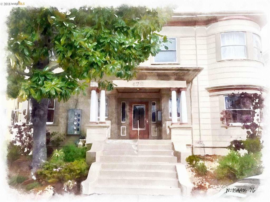 Fabulous Edwardian condo in beautifully maintained 4-unit bldg. Grand rm sizes. Lvrm w/exquisite arch. details, hdwd flrs. Frml dnrm w/wall of blt-ins, wainscoting, plate rail. Updtd ktchn, bth w/granite & marble cntrs, glass tile accents. Oversized gdn for urban farming, al fresco dining. 2 car parking. Nr. Temescal’s gourmet eateries, trendy shops. Blks to BART!