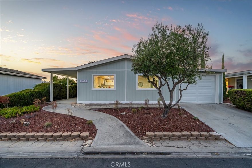 Welcome to 230 Partridge Avenue, a fully remodeled residence in the coveted Quail Run Estates, a gated 55+ community in the heart of Paso Robles, CA. Thoughtfully redone with no detail spared, this property stands out as one of the most extensively upgraded homes the community has ever seen. As you step inside you are greeted by the spacious, open living area, filled with natural light. The open-concept kitchen and dining area feature an entirely brand new kitchen and appliances, including quartz countertops, white shaker cabinetry, and a brand new Samsung dishwasher, range, and microwave. Throughout the home, you’ll find newly installed Milgard dual-pane windows, luxury vinyl plank flooring, recessed lighting, and freshly painted walls. The primary suite includes an en suite bathroom with quartz finishes and ample closet space, and the second bedroom offers a space for an office or guest room. Additionally, a dedicated laundry room offers convenience with washer/dryer hookups. Outside, enjoy landscaped front and side yards with apricot and olive trees, perfect for gardening or lounging. The garage/carport includes a newly installed garage door and an additional built-in shed for storage. Major upgrades include a brand new roof, newly installed foundation jacks, and a 2024-installed water heater, along with a well-maintained HVAC system. Permanently installed on a recorded 433A foundation, this home is sold with the land, has no space rent, and all foundation work has been completed and certified. Don’t miss this rare opportunity to purchase an exceptional home in one of San Luis Obispo County’s most vibrant 55+ communities!