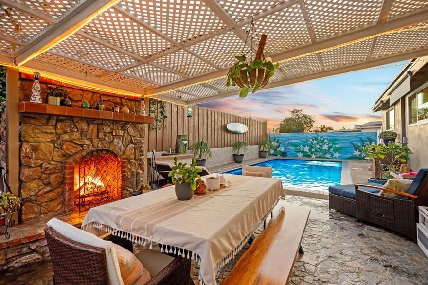 FURNISHED MIDTERM & LONG-TERM RENTAL — Casa Malta: Spa, Pool & Sauna Retreat Spacious 3BR / 2BA Clairemont home offering a backyard designed for relaxation and fun, centrally located near Mesa College, Mission Bay, and San Diego’s best beaches. Inside, enjoy a large living room with plush seating and big-screen TV, plus a fully stocked kitchen ideal for everyday cooking or gathering with family and friends. Indoor and outdoor dining spaces make entertaining easy. The primary suite features a king bed and en-suite bath. A second bedroom offers a queen bed, while the third bedroom includes a twin-over-full bunk—perfect for kids or shared stays. A second full bathroom, in-home laundry, and a large driveway with parking for up to three cars add convenience for longer stays. The backyard is the highlight of the home. Enjoy daytime swims in the pool, unwind in the above-ground spa, relax in the sauna, or gather around the real wood-burning outdoor fireplace for cozy evenings. Outdoor dining creates the perfect setting for alfresco meals, while the front yard provides additional space for kids to play. Ideal for families, relocation clients, professionals, or guests visiting Mesa College, this home offers comfort, wellness-focused amenities, and easy access to everything San Diego has to offer. Sleeping Setup (max 6): BR1 King • BR2 Queen • BR3 Twin-over-Full Bunk 2 Full Baths Available fully furnished only. Rates reflect short-term rental pricing and vary by season and length of stay. Published amounts are estimates; final pricing, fees, and availability are subject to change unt