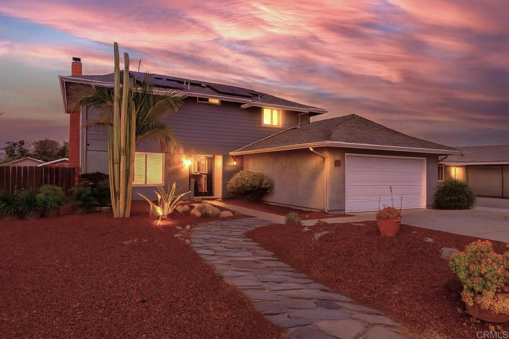 Welcome to this beautifully remodeled 5-bedroom, 3-bath home in the heart of Granite Hills. This spacious 2,524 sq ft residence has been fully remodeled with contemporary finishes and modern conveniences. Step inside to find a light-filled open layout with new flooring, fresh paint, and recessed lighting that flows seamlessly through the living, dining, and family rooms. The gourmet kitchen shines with new cabinets, quartz countertops, stainless steel appliances, and tile backsplash. Ideal for multigenerational living, the main level features a bedroom and full bath, while upstairs the expansive primary suite offers a walk-in closet, updated ensuite bath, and private balcony. All three bathrooms have been completely renovated with high-end fixtures and stylish tile work. Enjoy energy efficiency with a paid-off solar system, dual-pane windows, and central A/C. Outside, the low-maintenance yard includes a large covered patio and plenty of space to relax or entertain. With an attached 2-car garage, wide driveway, and possible RV/boat parking, this home checks every box—located near top-rated schools, parks, and shopping. Don’t miss your chance to own this turnkey stunner in one of El Cajon’s most desirable neighborhoods!