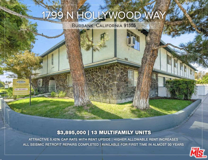 Situated near the popular Magnolia Park neighborhood, the property occupies a corner lot within a quiet area surrounded by mostly single-family residences. Due to the fact that the property is subject only to AB 1482, a new owner may be able to recapture the rent upside and keep pace with improving rent growth via higher allowable rent increases, when compared with other assets subject to Los Angeles rent control. The current owners have completed all seismic retrofit repairs (Buyer to verify), saving a new investor from an otherwise costly maintenance expense. The property also offers investors a strong supplemental revenue stream via its landlord-owned laundry facilities. Dubbed the "Media Capital of the World," the city of Burbank is home to a vast contingent of entertainment employers, which allows tenants convenient commutes to studios. Notable media production campuses in and around Burbank include Disney Studios, Walt Disney Imagineering, Warner Bros. Studios, Universal Studios, Nickelodeon Studios, Cartoon Network, and DreamWorks Animation.