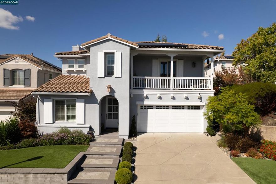 Welcome to this stunning 5 bedroom fully updated property with over $550K in high end upgrades. Completely remodeled kitchen w/top of the line appliances and large island w/seating and quartz countertops. Bdrm with Murphy bed and California Closets designed cabinets and shelves. Exquisite dining room chandelier, high ceilings, formal living and dining room, great room flows to outside w/extra wide Milgard slider. Motorized window treatments throughout first floor. Upstairs features spacious work/study area w/built in shelves and triple workstations. 4 add'l bdrms including a gorgeous primary suite with jaw dropping primary bathroom including free standing soaking tub. Bdrm/office upstairs features built cabinets and compartments. Additional 2nd floor bath exquisitely remodeled w/all high-end products. The garage features epoxy flooring, built in storage, 2 owned Tesla power walls and owned solar. Front and back yard upgraded w/Black Diamond pavers and artificial (front) lawn for low maintenance yard care, backyard terraced w/garden boxes, redwood pergola and lush lawn, perfect for shade and entertaining. Private courtyard offers a quiet corner to read or garden. This home has been exquisitely maintained and is truly one of the most beautiful homes in the neighborhood. Views:  Ridge