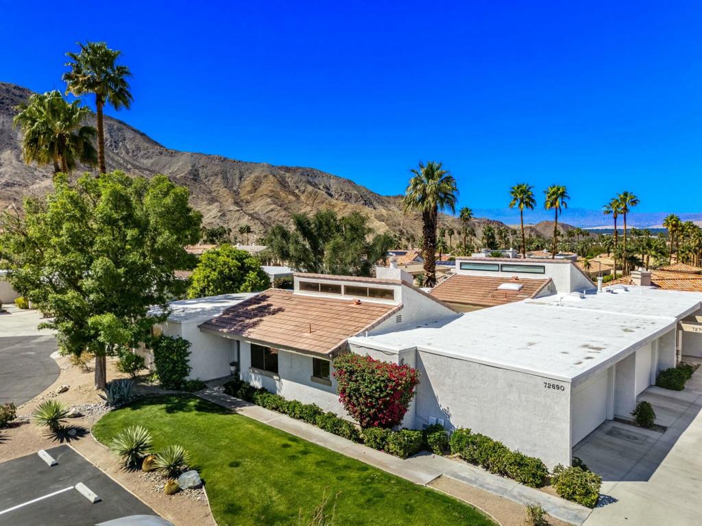 $3200 per month for Sept to February 2026 only.Furnished Mid-Century Modern 2 bedroom/ 2 bath Condo perfectly situated above South Palm Desert on a quiet cul-de-sac. You are welcomed into an open concept Living Room with a Stone fireplace as the focal point. Highlights include vaulted ceilings, clerestory windows, including sensational tile and motorized shades. The newly updated Kitchen has Quartz Counters and is fully equipped with stainless steel appliances. Adjacent to the Kitchen is the Dining Area. The Primary Bedroom is generously sized, featuring a walk-in closet, an en-suite bathroom with Patio access. The Guest bedroom #2 features a nicely outfitted closet and nearby updated bath. Step out to the spacious Patio ideal for entertaining your guests or simply enjoying views of the surrounding Landscape and Mountains. Enjoy direct access to the 2 car garage complete with Laundry area that includes a Washer, Dryer & an additional Refrigerator. Blocks away from renowned El Paseo where you will find a wealth of Shopping, Dining and access to popular desert hiking trails. The community boasts well-manicured landscaping, Pool and Tennis Courts. If Lease is from November 2025 - April 2026, the lease will be Seasonal and the amount is $5500 per month. Internet & Smart TVs in the Living Room & Bedrooms. No Pets. No Smoking allowed.