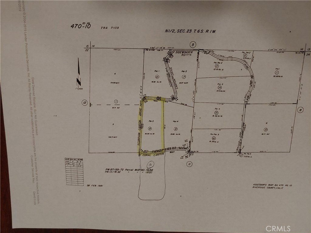 18.52 acres of raw land in rolling hills. Border of Hemet and Temecula Pixley Canyon area of Sage. Lots of land with views of Diamond Valley Reservoir and Hemet Valley. Closest neighbor is Temecula Hills Winery and has possibility of water well. Can grow grapes or agriculture. Scorpion Canyon Road is off of DePortola. From the North of Dominguez Parkway, take state street up the hill which turns into DePortola. Go left on Hemet Ranch Road, turn right on Lawghlin Rd, and turn right on Coral Canyon Way. It is in the valley below just over the hill from Temecula's Wine Country.
Can also access lot 6 from the bottom by taking State street which turns into Deportola, go left at Saddleridge Road, than right on Pixley Canyon Road and go about a mile past Benji Road and it ends at lot 6. There is a stream and small waterfall on the lot. There are about 3 acres of rolling hills that are build able and majority of lot is slopped and good for growers. Very private location in between Riverside County Land Conservatory.