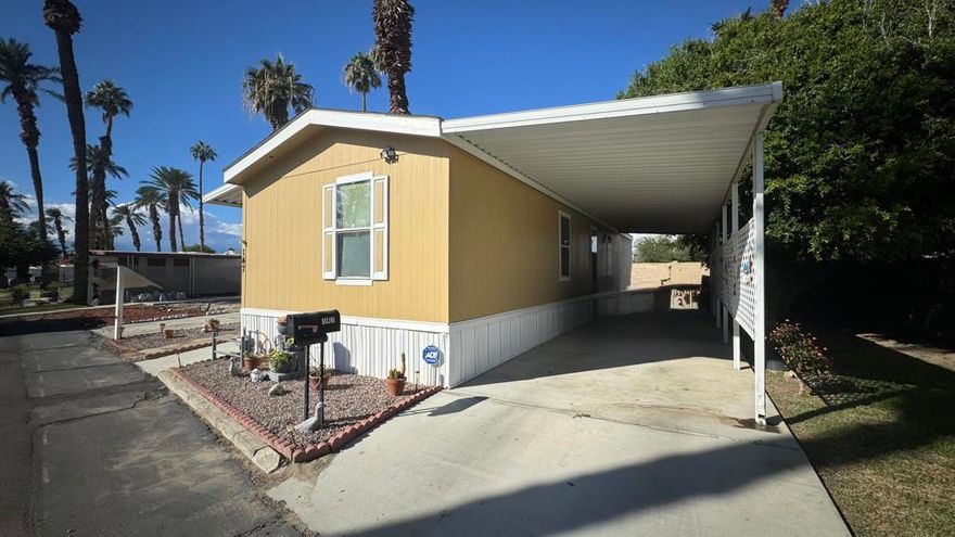 Great opportunity to own inside the desirable 55+ Riverdale Estates community in Indio. This charming 2 bedrooms-2 bathroom property has been tastefully upkept and offers a cozy living space with an open floor layout. As you enter, you will encounter a good size living room with lots of natural lighting followed by an open concept kitchen with plenty of cabinet space. This home also has had some updates such as vinyl flooring and kitchen backsplash and as an added plus, all kitchen appliances, washer and dryer are included with the sale. This layout offers two good size bedrooms and two spacious bathrooms. The primary bedroom offers ample closet space and a spacious ensuite bathroom with good counter space. Enjoy park amenities which include a club house, a sparkling pool and spa. This community also offers multiple clubhouse events throughout the year. Riverdale Estates is centrally located near shopping centers, main streets, bus stops and Indio Senior Center. Don't miss out! Call to schedule a private showing.