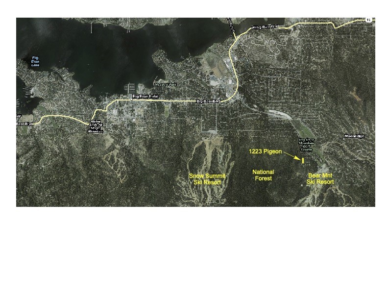 Build your dream home on this large beautiful, wooded Moonridge lot with spectacular
lake, mountain, forest, and golf course views. This quiet, secluded cul-de-sac lot is over 18,000 sqft and
is well treed with oak and pines. Short walk to the national forest (300 ft) and Bear Mountain Ski resort
(0.3 mi). Lot was thinned for fire through San Bernardino National Forest Association Forest Care
Program in 2008. Water meter included. Topo map available.
The previous owner subdivided the lot into two parcels and started construction on one. The current
owner recombined into one lot. Buyer may build larger home on the current lot or subdivide for two
homes.