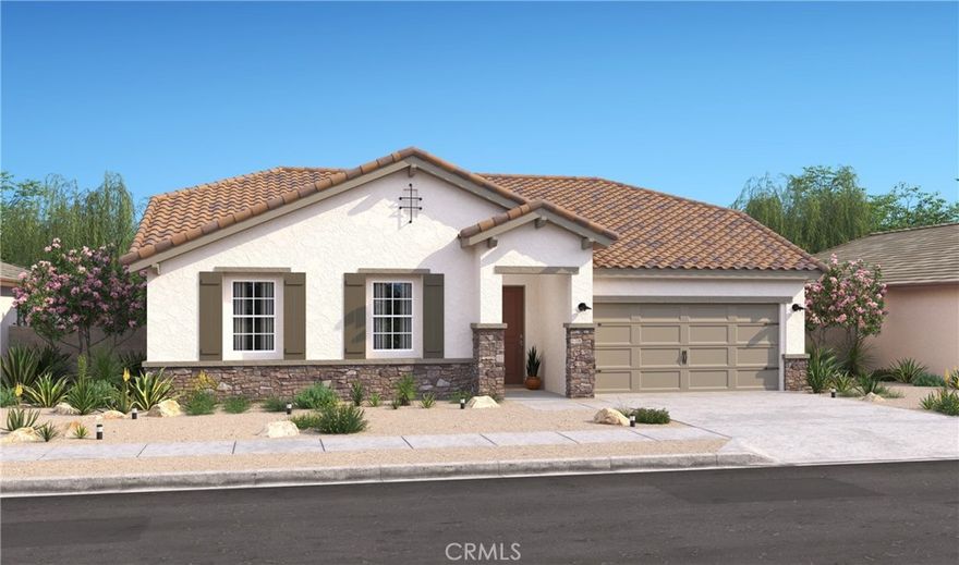 Welcome to Joshua Landing, a picturesque Palmdale community surrounded by natural beauty and outdoor adventure. This elegant single-story Adriatic plan combines modern comfort with timeless style, featuring 3 bedrooms, 2 baths, and a flexible home office ideal for work or creative pursuits. The gourmet kitchen shines with White cabinets, Arctic White quartz counters, and a spacious island that’s perfect for casual meals or hosting guests. The open-concept design flows effortlessly into the bright, vaulted great room, creating a warm, inviting space for relaxing or entertaining. Retreat to the luxurious primary suite with its spa-inspired bath showcasing a freestanding vanity, deep soaking tub, and designer tile. With luxury vinyl plank flooring in main living areas, plush bedroom carpet, and contemporary tile finishes, every detail reflects quality craftsmanship. Move-in ready and thoughtfully designed, this home offers the perfect balance of style and livability. **Price subject to change.