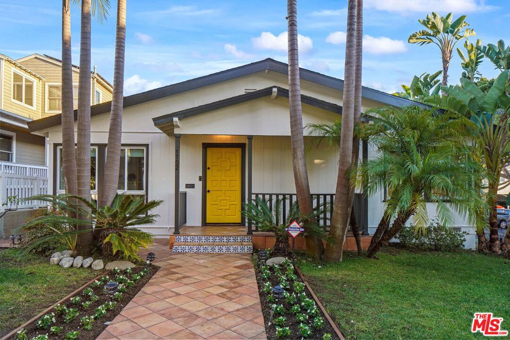 Nestled behind lush landscaping on a beautiful tree-lined street in the heart of Sunset Park is 1102 Maple St, an expansive Mid-century architectural with lots to love. This 4-bedroom, 3 bathroom home opens into the living and dining space with an extra high, wood-beamed ceiling that flows into a recently upgraded kitchen. Work out or work from home in the bright front office overlooking a beautifully maintained yard. Traveling through the primary bedroom with en-suite bath leads you to a huge family room with a floor-to-ceiling stone fireplace and plenty of space to relax. Outdoor dining and entertaining is a must on the very spacious rear deck, perfect for daytime hangs and twilight parties under the bistro lights. Moments from great schools, fine dining, and the beach this is Santa Monica living at its finest.