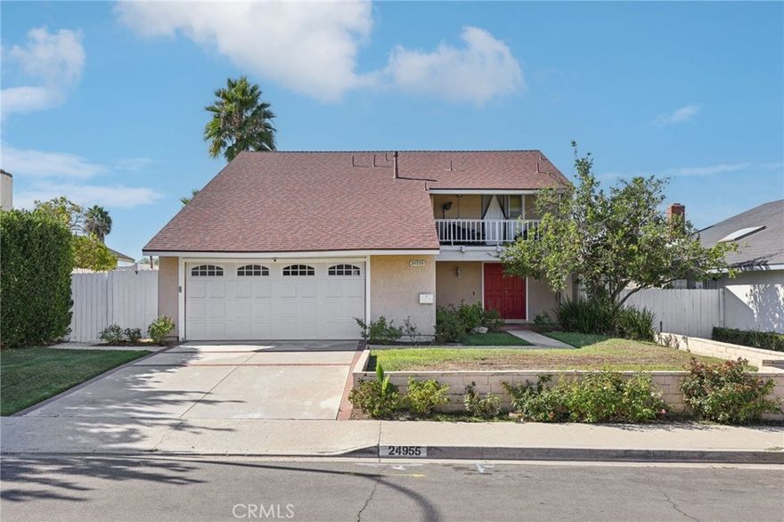 Welcome to this stunning 4-bedroom home PLUS an enclosed downstairs OFFICE and 2.5 bathrooms, offering over 2,100 sq.ft. of comfortable living space. Perfect for entertaining or relaxing, the backyard features a sparkling blue pool, spacious patio and deck area, plus an array of mature fruit trees, including peach, two orange, tangerine, and lemon, providing year-round enjoyment. Step inside through the elegant double-door entry and you’ll be greeted with custom decorator touches throughout: scraped ceilings, crown molding, and warm laminate wood flooring. The remodeled kitchen boasts granite countertops, rich wood cabinetry, and an open eating area with a separate formal dining space for gatherings. A cozy fireplace highlights the oversized living room, ideal for family movie nights and your big-screen TV. Upstairs, a double staircase leads you to the expansive primary suite with a private balcony, perfect for morning coffee or mountain views. Secondary bedrooms are generously sized with plenty of natural light. Recent upgrades include a new roof (2020), newer HVAC system, dual-paned vinyl windows upstairs, a flow meter, and a well-maintained pool with a new pump. Additional highlights include a large two-car garage. Enjoy low tax rates, no HOA, and no Mello Roos. The home is conveniently located near two parks, tennis courts, top-rated schools, and easy freeway access, making it one of the best values in South Orange County!