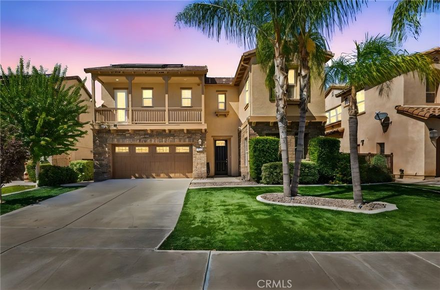 This beautiful South Temecula Wolf Creek home offers 4 spacious bedrooms, 4 bathrooms, and 2,632 sq. ft. of living space. Greet guests in the formal living room with soaring ceilings, then flow into the separate formal dining room for special gatherings. A convenient downstairs bedroom with a full bath is ideal for guests or multigenerational living. The kitchen features ample cabinetry and a double oven—perfect for hosting your next dinner party while the adjoining family room boasts a cozy fireplace and plenty of space to relax.



Additional highlights include an owned solar system, a 2-car garage with built-in storage shelves and an upstairs laundry room with cabinets and countertops. The spacious master suite offers abundant natural light, a walk-in closet, dual vanities, a soaking tub, and a separate shower. Both secondary upstairs bedrooms have their own bathrooms, with one featuring a walk-in closet, plus a private balcony with views.



Step outside to a stunning backyard retreat with color-stamped concrete, a custom-built gas fire pit with flagstone seating, and sparkling fire glass. The landscaping is enhanced with roses, palm trees, and plants.



Located in the highly desirable Wolf Creek community, residents enjoy access to a 44-acre sports park and top-ranking schools. Don’t miss your chance to own this exceptional home—schedule your private showing today!