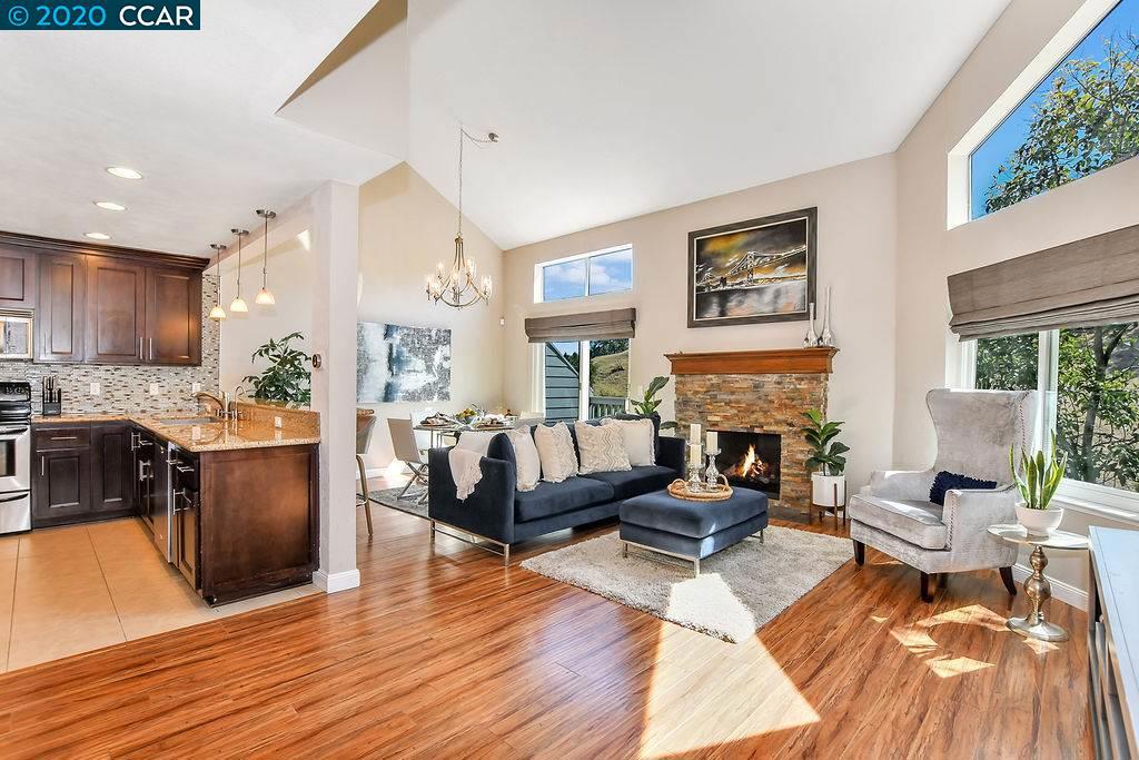 Come see this beautiful, newly renovated townhome at Montecito in Walnut Creek, minutes from downtown shopping & dining. This end unit home feat an open floor plan w/vaulted ceilings & lg Anderson windows throughout allowing an abundance of natural light. The combo living/dining area has a stone fireplace perfect for cozy nights. You'll love the contemporary kitchen with an attractive backsplash, granite counters & SS appliances. 2nd-floor landing area is perfect for those who work from home w/gorgeous guest bath & lg deck for entertaining. Newly remodeled guest bath feat double basin sink, an immaculate stone vanity top & tile shower. 2nd bedroom, at the top, is extremely spacious w/lg built-in closet & open-air overlooking your dining/living area. Lower level has a massive master suite featuring designer accent finishes, recessed lighting, FP, walk-in closet, balcony and spa-like bath. Convenient location near BART, Hwy 24, 680, Iron Horse, Lafayette reservoir & Mt Diablo Park.
