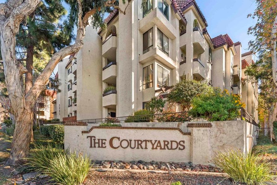 Spacious 1-bedroom, 1.5 bath condo in Fashion Valley at The Courtyards!  Dog-Friendly, First-Floor location with direct access (no elevator) to outside dog walking and community park area!  Extensively upgraded with new vinyl plank flooring, recessed lighting, spacious kitchen with granite counter tops and stainless steel appliances.  Central heat and air conditioning, in-unit laundry, one-car parking space in underground garage, gated community with sparkling pool, spa, gym, tennis courts, fountains and community park!  Exceptional convenient location just minutes to popular Fashion Valley Mall, YMCA, USD, Mission Bay, Downtown and Airport! (Some photos have been virtually staged).