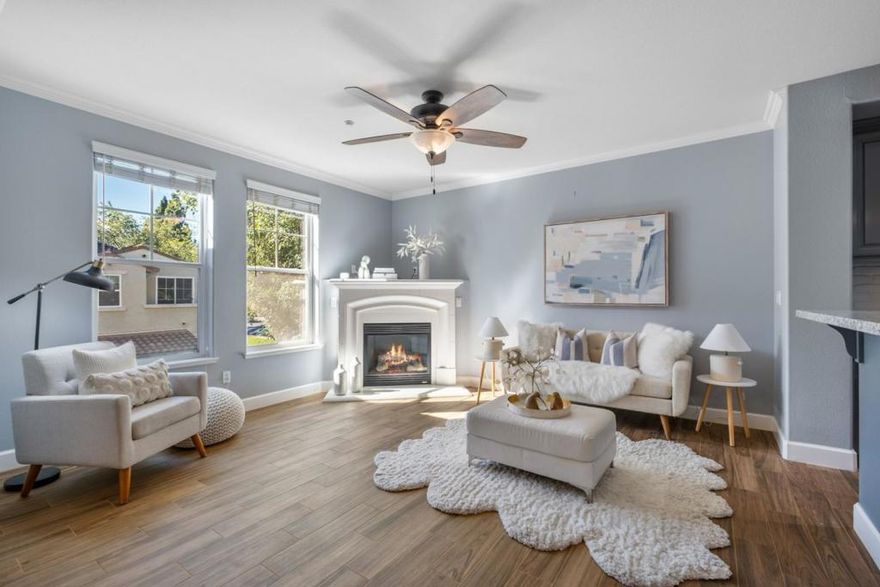 *Live every day like a getaway in this stunning resort-style home, featuring open living spaces, modern upgrades, andabundant natural light. *The open living and dining area is filled with natural light from abundant windows, anchored by acozy fireplace and enhanced with recessed lighting. The kitchen features an extended breakfast bar, stainless steelappliances, and plenty of cabinetry, making it both stylish and functional. Step outside to a large private patio, perfect forrelaxing or gardening. *A dedicated laundry room, dual-pane windows, central AC and heating, and an attached garage.Smart-home upgrades include lighting on smart switches, Google Nest smoke detectors, a Genie smart garage dooropener, and a smart lock for added comfort and security. *Upstairs, you'll find two spacious bedrooms, each with its ownprivate bath, including a primary suite with a walk-in closet and a spa-like ensuite bath featuring dual sinks, a separatesoaking tub, and a stand-alone shower. *Enjoy resort-style living with a pool, hot tub, clubhouse, and gym. Primelocation near Highways 880, 101, 680, Milpitas & Berryessa BART, and major tech hubs like Nvidia, Google,