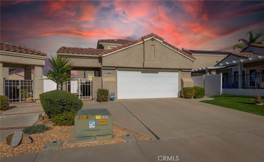 Welcome to sought after Menifee Lakes. This Home has been meticulosly taken care of. This 2 story home has everything you need to live a very confortable life for you and your family. Starting with totally PAID OFF SOLAR. New AC Unit with a whole House Fan. Alarm System, Camera system,
Ring system. Sink in the Garage. LVP Flooring in Stairway and all Bedrooms. Huge Backyard that's ready for your Pool, Upgrated Alumawood Patio cover for those days to cool off and relax with friends and family. Bathrooms have all been upgrated with the Master Bath waiting for you to put your final touches on it. 
Master Bedroom is located DOWNSTAIRS so no need to climb stairs! Also Master Bath and guest Bath are downstairs, with 2 Bedrooms and a Bathroom
located Upstairs. This home sits in a cul de sac, nestled within a community boasting a swimming pool, spa and lush landscaping. Membership to beautiful Menifee Lake, which features fishing and a 2 mile walking path around the lake is also included. The lake membership features access to the Menifee Beach and Swim Club. The Beach and Swim club includes a private beach, sand volleyball, a clubhouse and a pool with a waterslide! A perfect place for summertime/ Golfing fun! Low Taxes and Low HOA, Welcome home! Property is priced for a quick sale and short Escrow!!