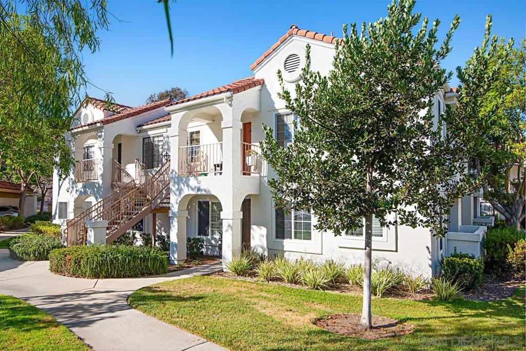 Welcome to your dream single-level condo in the heart of Rancho Penasquitos! This impeccably maintained downstairs unit offers the perfect blend of modern elegance and easy living, designed to feel like a private retreat rather than a typical condo. Featuring dual primary suites, each with its own full en-suite bathroom and generous closet space, this home is ideal for privacy and comfort. The open-concept interior boasts gleaming laminate floors and stunning contemporary countertops in both the kitchen and bathrooms, adding a touch of luxury to everyday life. Enjoy seamless indoor-outdoor living with a large private patio overlooking lush green space, perfect for morning coffee or evening relaxation or an evening BBQ. Convenience is key with an in-unit washer and dryer, a covered assigned parking spot, and ample off-street guest parking. Community amenities elevate your lifestyle with access to a gym, pool, and spa – all just steps away. Located in the highly sought-after Poway School District, this condo is close to shopping, dining, parks, and major highways, offering both serenity and connectivity. Don’t miss this move-in-ready gem – schedule a showing today! Premium Location, Community Pools, Spas, Sauna, Gym, upgrades throughout: kitchen, baths, flooring, Milgard windows.