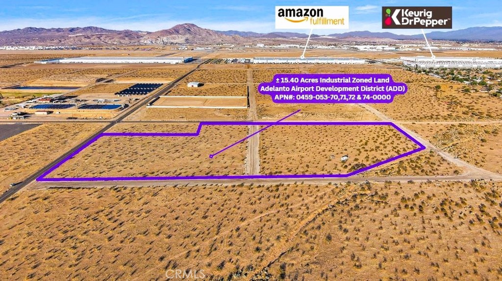 ±15.40 Acres Zoned ADD – 4 Contiguous Parcels with Multiple Access Points in Adelanto, CA
We are pleased to present ±15.40 acres of prime industrial land for sale in the fast-growing City of Adelanto. This offering includes four contiguous parcels with exceptional access from all four sides, making it ideal for logistics, industrial development, or cannabis-related operations. The parcels are identified as APNs: 0459-053-70-0000, 0459-053-71-0000, 0459-053-72-0000, and 0459-053-74-0000.
Strategically located just east of Highway 395, the site offers direct access from Auburn Avenue to the north (newly paved), Jonathan Street to the east (newly paved), Montezuma Street to the west, and Vintage Road to the south. This rare configuration provides outstanding circulation, exposure, and flexibility for a wide range of uses.
Zoned ADD (Airport Development District), the property benefits from Adelanto’s pro-growth zoning, low cannabis tax rates, and streamlined planning process. Utilities including water, sewer, and power are readily available along Auburn Avenue, adding further value and development readiness.
The site is located near major logistical and employment hubs including the Southern California Logistics Airport, Amazon Fulfillment Center, and Dr. Pepper/Snapple Distribution Facility. A proposed Travel Center at the intersection of Highway 395 and Auburn Avenue could also bring increased traffic and visibility to the area.
Buyers are encouraged to conduct their own due diligence, including verifying all zoning regulations, utility access, development potential, and buildability with the City of Adelanto Planning & Building Department and local utility providers.
This is a rare opportunity to secure a large, flat, and highly accessible property in one of the High Desert’s most promising industrial growth zones.