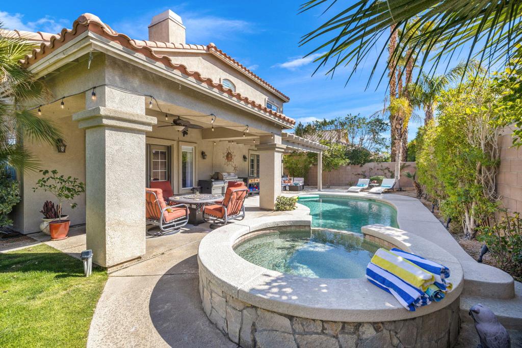 Resort style living at its finest located inside the gates of the Indian Springs Country Club with all the amenities. Fitness center, clubhouse, pools, golfing and more. Centrally located close to everything. 5 mins to Stagecoach, Coachella, Tennis Gardens, grocery store, movie theater, and shopping. Private fully furnished corner lot home with over 2000 Sqft of living space. 3 bedrooms with king beds, 2.5 baths. Good size private backyard with private pool/jacuzzi and covered patio. Separate side lawn for games, or relaxing in the sun. 22ft high ceilings in the living room make the home open but cozy. Turn on the fireplace for those chilly evenings. Oversized kitchen with lots of storage equipped with all the amenities to entertain or make your meals at home. Main bedroom, and bath located downstairs, featuring two french doors that open up to the pool. Full-size soaking tub with a separate shower. Bathroom has a barn door for privacy and a full size walk in closet. Half bath located downstairs for all your guests. Separate laundry room attached to kitchen. Upstairs features a separate game room. Two bedrooms with Jack and Jill bathroom. Month to month. Rent includes $500 worth of utilities. TV, high speed internet, pool service, gardening, linens, electricity, water, trash, and more. Just bring your suitcase and enjoy! Rent varies from month to month.