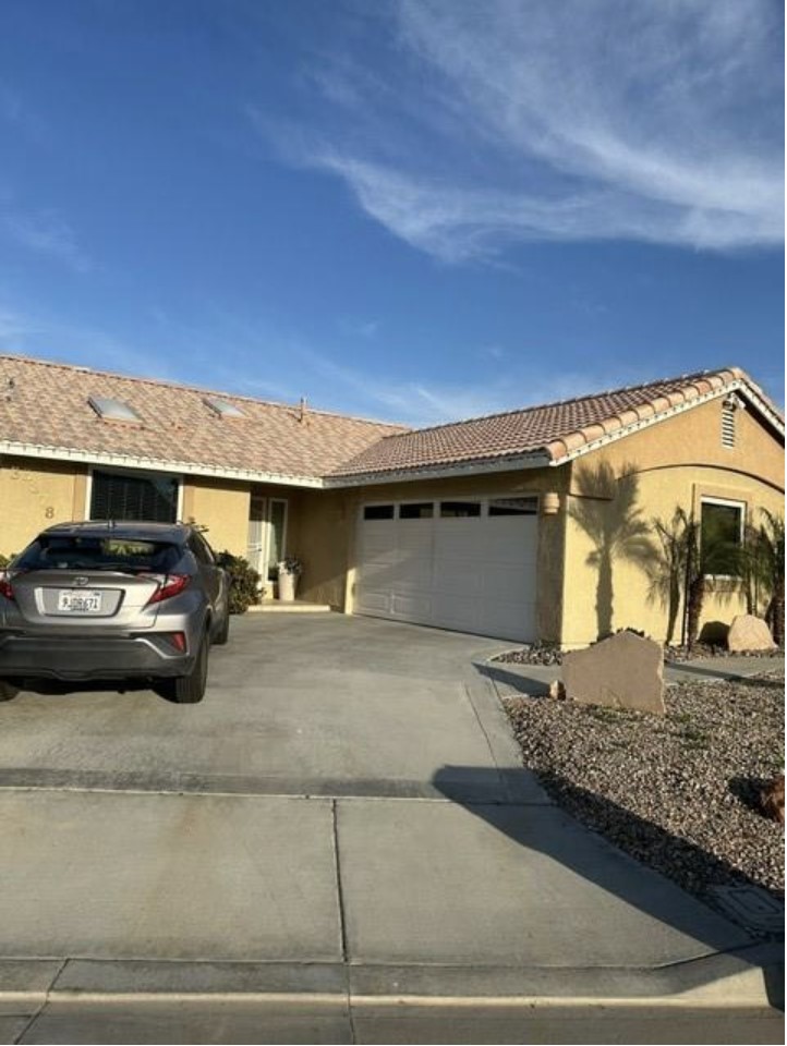 Welcome to this immaculately kept 3 bedroom, 2 bath home, located on a private lot in the highly sought after Tri-Palms Estates. This property has been upgraded inside and out, including re-piped plumbing, new windows and sliding doors throughout, newer AC condensor/compressor, tile flooring and carpeted bedrooms. (Upgrades of over $180,000) This villas floorplan is perfect for entertaining with an open concept. Updated kitchen with granite countertops and re-finished cabinets with window offering a view of Sand Jacinto Mountain. This remodeled master bath features new cabinets, granite counter vanity and resort style standing shower. The focal point of the east facing rear yard is a stunning stone-scaped salt water pool, surrounded by beautiful styled decking. Ficus and Palm trees offer privacy and shade. Gas lines have been conveniently installed to service to BBQ and firepit. Remote controlled awning with wind sensors includes micro cool mister system for cool comfort year round. Attached 2 car garage offers ample storage, built in shelves and work station. Tri-Palms Country Club is just north of Palm Desert and offers an active 55+ community that boasts a club house, pool/spa, shuffle board, tennis and pickle ball courts, with restaurant. Home owners enjoy unlimited play on a regulation 18/hole and 9/hole course.