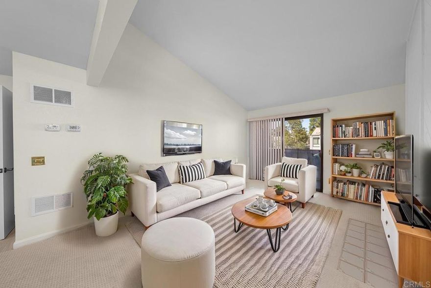 Welcome home to this rarely available upstairs corner unit in highly coveted Woodbridge Estates! This bright and beautifully refreshed 1-bedroom, 1-bath condo in the heart of Serra Mesa offers the perfect blend of comfort, convenience, and modern charm. Step inside to discover brand new interior paint, plush new carpeting, and an inviting open floor plan filled with natural light. The living room features a cozy fireplace and seamless flow to your private balcony, ideal for enjoying your morning coffee or winding down at sunset. The thoughtfully designed layout includes a spacious walk-in closet, in-unit stackable laundry, and additional hall & balcony storage for year-round comfort. The Woodbridge Estates community elevates everyday living with two sparkling pools, relaxing spas, and BBQ areas—perfect for unwinding or entertaining friends. Enjoy two assigned parking spaces, a rare convenience in this area, plus a central location just minutes to Downtown, Mission Valley, shopping, dining, and major freeways—everything locals love right at your fingertips. And with the beach less than 20 minutes away, this home captures the best of coastal urban living! Whether you’re seeking a low-maintenance primary home or an excellent investment opportunity, this condo offers unmatched value in one of San Diego’s most desirable neighborhoods. Don’t miss your chance to call Woodbridge Estates home—schedule your private showing today! (Some photos have been virtually staged to illustrate the potential of the space.)