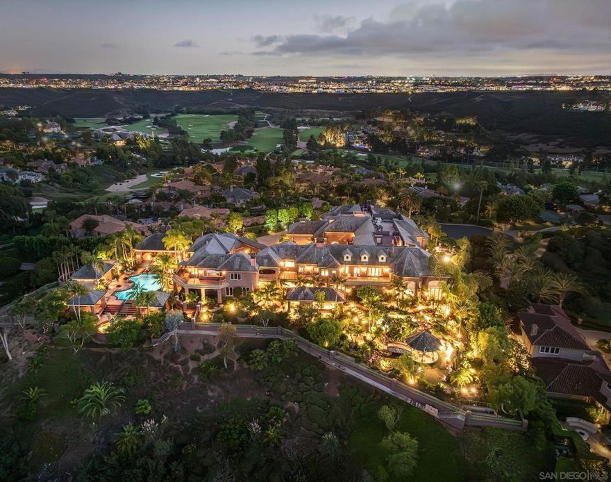 Awe inspiring are the words that come to mind as you approach "The Eagle's Nest." The quality of construction and grandeur of the estate is unparalleled. Resting atop one of the highest hills in Rancho Santa Fe on a private, gated street, this masterpiece features 360-degree ocean, golf, and mountain views, impeccably manicured grounds, and materials sourced from around the world. Upon entering the home, the sheer scale and beauty are breathtaking. The home features a home theater, two-story library, roof deck, numerous balconies, fountains that rival the Bellagio, a gym, private guest quarters, and so much more. Pictures truly don't do this estate justice, one must see the home in person to appreciate just how spectacular it is.