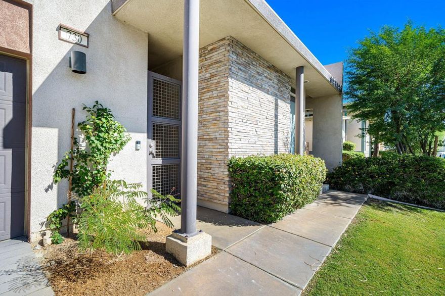 Palm Springs Paradise, Live the Palm Springs dream--sun-drenched days, desert whispers, mid-century cool--from your golf course retreat. Sunrise over the Pebble Tec pool, backyard greens and water features, zero road noise in quiet bliss. 2013 built in modern style. Approx.  1,940 sq ft, 3 beds/2.5 baths on over 7,400 sq ft lot. West entry glow, east patios for shaded lounging and golf course and mtn views. Single fireplace coziness. Virtually flawless and ready--seize your oasis. Tour today!