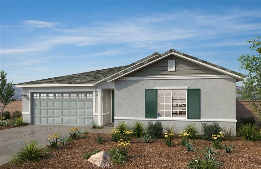 Palmetto is new community by KB Home in the Inland Empire. 104 home sites nestled into the hills of Moreno Valley. This a beautiful single story 4 bedroom 2 bath home. Huge open living space and kitchen with lots of upgrades including vinyl plank in most of the house and some carpet as well. Beautiful kitchen with Quartz countertops and a full backsplash, stainless steel appliances and more. spacious primary bedroom and bath with separate tub & shower and a large over 10,000+ sq. ft. lot to take advantage of. Nestled in the hills off of the Nason and Moreno Beach side of Moreno Valley where tons of new shopping and dining is you'll have convenient access to the shops as well as freeway access.



 Photo is a rendering of the model. Buyer can either lease or purchase the Solar.