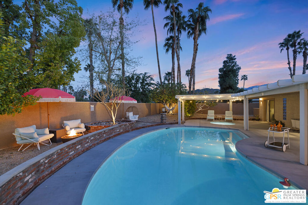 This exceptional property isn't just a home, it's an opportunity for an investment in one of the region's most desirable neighborhoods. Currently operating as a high-performing vacation rental with a strong track record of 5-star guest experiences, it offers the rare chance for a buyer to step directly into a business with instant credibility and income. The property is fully managed and comes with detailed financials for review, along with a steady pipeline of upcoming reservations, and the sellers are happy to provide complete records of performance and future bookings. As this is an active vacation rental, please contact the listing agent to schedule a tour around existing guest stays. Its proven success as both a short-term and seasonal rental also makes it equally appealing as a private getaway or full-time residence, and every detail has been thoughtfully curated by the current owners to ensure comfort, style, and guest satisfaction. The home itself has been recently renovated to feature high-end finishes, a spacious open-concept floor plan with abundant natural light, remodeled kitchen and bathrooms, and seamless indoor-outdoor transitions through expansive sliders that lead to a private backyard oasis. The exterior is designed for ultimate desert living and entertaining with a sparkling pool, in-ground spa, fire pit, and lounge seating. This property also includes paid-for solar panels, providing significant energy savings and reduced utility costs, adding both environmental and financial benefits. Offered on fee land with no HOA, furnishings are available for purchase outside of escrow, giving the next owner the ability to continue operating as an established vacation rental or enjoy a move-in ready Palm Springs retreat.