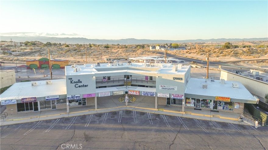 Located along busy Highway 18 near Apple Valley Road, is a ±13,622 SF Multi-Tenant, 2-story, Office/Retail Space Within The Knolls Center with vacancies available! Surrounded by other prominent Tenants include a Barber Shop, Cell Phone Repair, Aquarium Store, Real Estate Office, Insurance Office, Liquor Store, Nail Salon and Healing Center.  Suite 106 is an upstairs executive office of ±195 square feet.