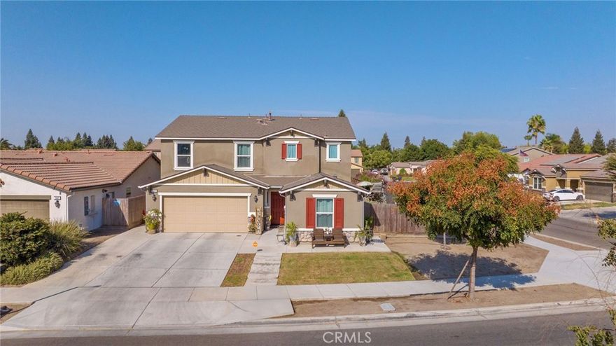 Beauty in NE Visalia! Welcome to this spacious and well-maintained two-story home nestled on a generous 7,501 sq ft corner lot in a quiet cul-de-sac. Boasting 5 bedrooms, 3.5 bathrooms, and 2,342 sq ft of comfortable living space, this home is perfect for growing families or those who love to entertain. Enjoy the flexibility of a downstairs bedroom with its own private bathroom—ideal for guests or multi-generational living. The open-concept layout flows seamlessly, offering a light-filled living area and a well-appointed kitchen. Step outside to a large backyard with plenty of room for gatherings, pets, or even potential RV parking. Stay cool during the Valley's hot summers with solar panels, offering energy efficiency and potential savings. Located in NE Visalia with close proximity to schools & parks-this move-in-ready gem is a must-see!