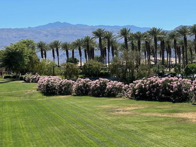 Experience the essence of desert luxury in this beautifully remodeled Casita, perfectly positioned along a wide greenbelt with panoramic views of the majestic Santa Rosa Mountains. Framed by lush palm and citrus trees, this serene retreat captures the beauty of the desert at every turn--whether you're enjoying your morning coffee or evening cocktails, the views and ambiance are simply unforgettable. This is one of the few Casitas that boasts its own private spa two steps away from the primary bedroom suite.  The open great room floor plan is light and inviting, featuring tall ceilings, expansive windows, and a seamless indoor-outdoor flow that takes full advantage of the mountain vistas. The interior has been thoughtfully remodeled from top to bottom, with attention to detail in every space. Elegant wood-look ceramic tile flooring flows throughout, complemented by fresh interior paint, new shutters and blinds, and hand-painted millwork and furniture that enhance the home's warm, modern style. The living area centers around a redesigned fireplace with new surround and mantle, adding a sophisticated focal point for cozy evenings. The remodeled kitchen shines with quartz countertops, refinished cabinetry, stainless steel appliances, new sink and disposal, and a chic chandelier above the dining area. A designer ceiling fan adds flair and comfort to the great room. The spacious primary suite offers tranquil privacy with a private spa just outside the bedroom, plus a large bathroom with dual sinks, soaking tub, oversized shower, and a walk-in closet with built-in organizers. Two inviting guest bedrooms share a remodeled adjoining bath, and there's an updated powder room with a new sink. Additional upgrades include: two new air conditioners (home and garage), garage epoxy flooring, new TVs, new area rugs and furnishings (per Inventory List), and a Water Cop leak protection system that connects to your phone for peace of mind. An electronically operated patio awning provides instant shade when you want it, making outdoor living effortless. This exceptional Casita combines elegance, comfort, and smart technology--offering a perfect blend of modern convenience and timeless desert charm.