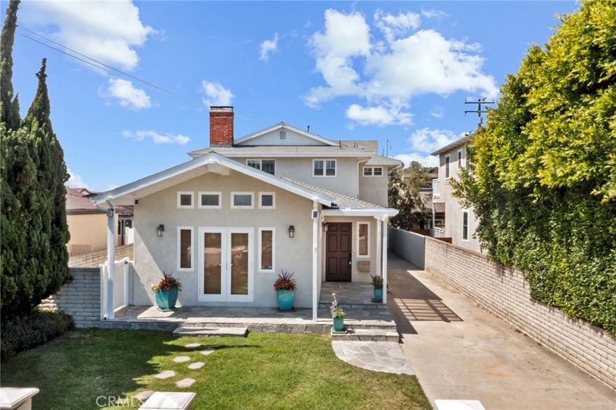 South Redondo Beach Beauty in the Avenues! Quiet & private end of cul de sac location yet also walking or biking distance to The Village of South Redondo. Formal entry with mudroom/drop zone opens to the living, dining and kitchen. Natural light streams through the windows and the skylights. The living room boasts the first of two gas fireplaces, vaulted ceiling and spacious dining area. Open to the living and dining room, the kitchen is built to entertain - yet also feels cozy! Enjoy the custom cabinetry, LG refrigerator, Viking gas range with pot filler and Viking hood, butcher block counters, marble tile backsplash plus a solid surface island with a sink and to top it off a full pantry closet.  Just around the corner yet tucked away is a home office/library with a 2nd gas fireplace. Down the hall is a guest bathroom, stairs to the 2nd floor and additional storage plus access to the attached single car pull through garage. A must see is the huge bonus room/den at the back of the house with vaulted ceilings and windows plus custom doors to the backyard.  All bedrooms are upstairs.  Two bedrooms share a full bathroom and both have access to the deck that spans the entire width of the home. The primary suite is a retreat with vaulted ceilings, walk-in closet & en-suite bathroom with jetted tub plus shower. Sellers meticulously remodeled the entire home for their needs including installing solid ¾ inch OAK flooring throughout the entire home and a Central HVAC complete with HEPA/Hospital grade filtration system. Tankless water heater installed 2023. The bonus Shed, which looks like a mini two story house in the back yard can also be utilized as an additional office space/flex space. Long driveway accommodates several cars or an RV and two cars. There are views from the primary bedroom of Palos Verdes on the south side plus views from the 2nd floor deck to the north of the neighborhood including July 4th fireworks! Top notch Redondo Beach Unified Schools!