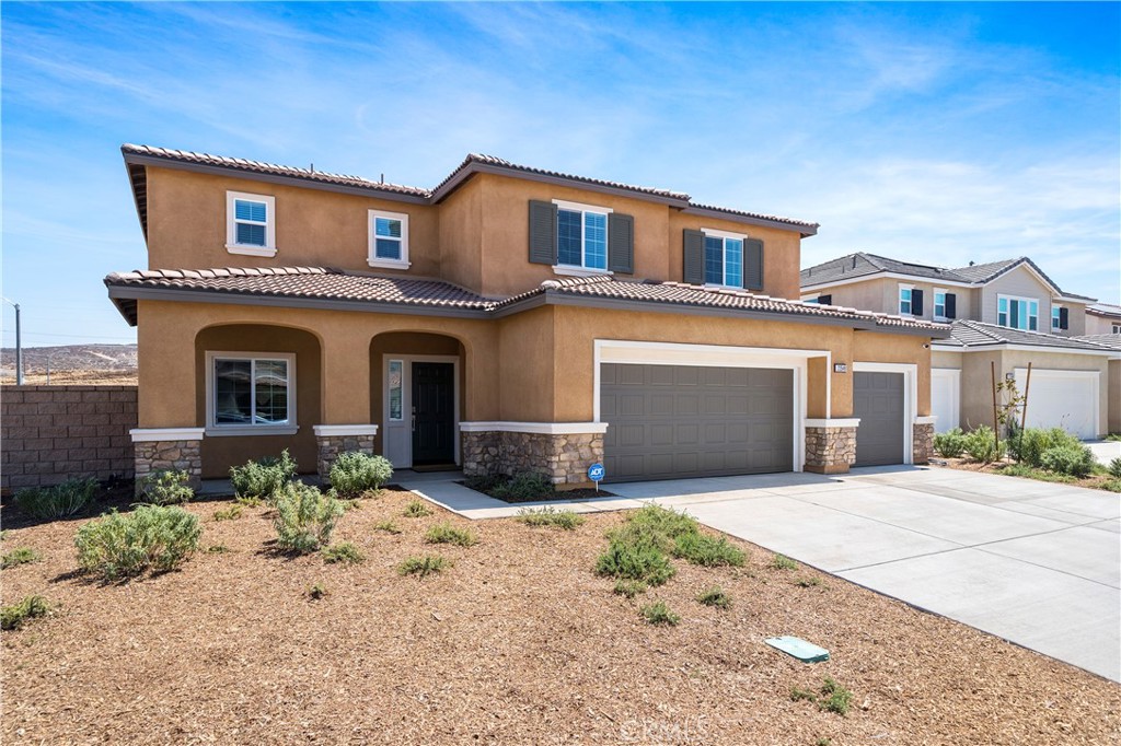 Welcome to this beautifully, almost new corner-lot home in Murrieta, California. Built by DR Horton and located right on the border of Wildomar but falling under the highly rated Murrieta school district. This spacious property features five full bedrooms and a downstairs office that can easily be used as a sixth bedroom, paired with a full bathroom on the main floor, perfect for guests or multigenerational living. The home offers a clean, builder-grade feel with thoughtful light updates throughout, including refreshed kitchen countertops, updated flooring, and a layout that mirrors a model home. The primary suite includes a walk-in closet and a comfortable retreat feel. The property is fully equipped with 10 paid-off solar panels, updated appliances, a smart home setup with wall-mounted TV outlets in several rooms, and wiring ready for ceiling fans. It also includes a whole-house water filtration system and an alkaline water station at the kitchen sink. Outside, you’ll find a huge backyard on a generous corner lot, a blank canvas ready for your dream yard. There’s also potential for RV parking, and a gas line is already installed, ideal for a future built-in BBQ or outdoor kitchen. Located in one of the first phases of a nearly complete new construction community, this home enjoys peace and quiet with the benefit of being close to everything, easy freeway access and just minutes from shopping centers, grocery stores, gas stations, Starbucks, Clinton Keith Road, and Cal Oaks. The seller is also willing to assist with closing costs and may offer additional incentives for the right buyer. This is a well-cared-for, energy-efficient home in a prime Murrieta location, don’t miss your opportunity to make it yours.