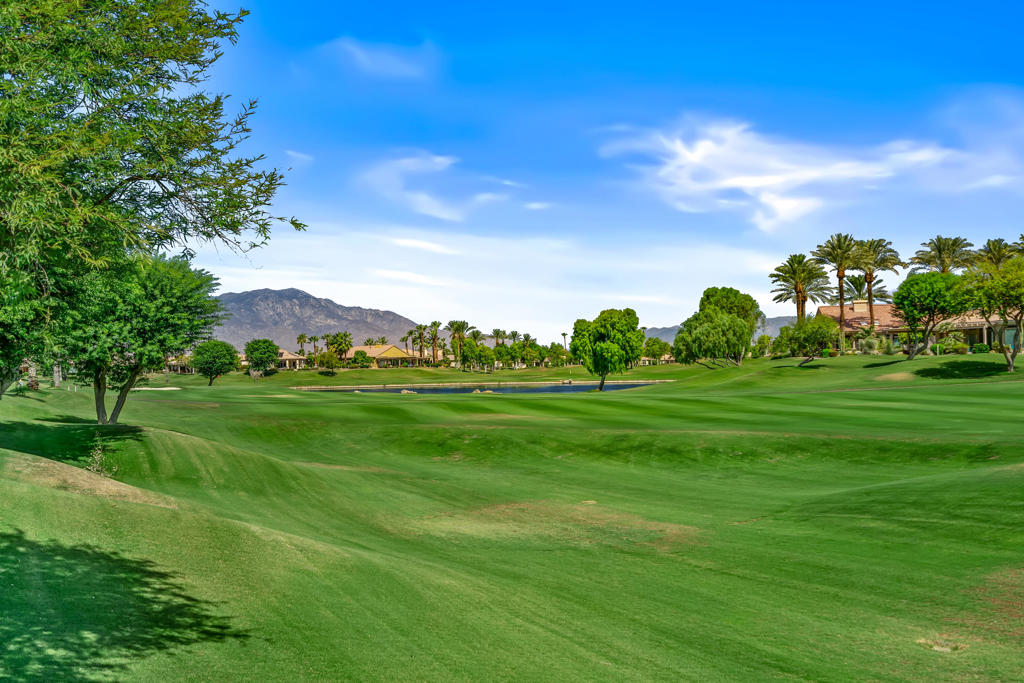 On the Golf Course, this cosmetic fixer is waiting for you to put your finishing touches on this lovely home. This light-filled 2 bed + den, 2 bath home in the highly sought-after Heritage Palms Country Club -- a premier 55+ gated golf community in Indio. This spacious 2,061 sq ft ''Southampton'' model features a bright open floor plan with coffered ceilings, a formal dining area, and a versatile den/office with built-in Murphy Bed that can double as a third bedroom.Enjoy a chef's kitchen with breakfast nook and bar seating, flowing into a welcoming living area with peaceful views. Step outside to your private backyard and take in sweeping golf course, lake, and mountain views -- all in a quiet location opposite the cart path.The oversized 2-car + golf cart garage includes built-in storage and a utility sink -- and the golf cart is included with the sale!Located just minutes from shopping, dining, and everyday conveniences -- this home offers resort-style living with all the perks of a vibrant, active adult community.🏘️ Community Highlights:18-hole championship golf courseResort-style clubhouse with restaurant & barIndoor/outdoor pools, fitness center, tennis & pickleballGuarded gate, low monthly HOA, and year-round activities
