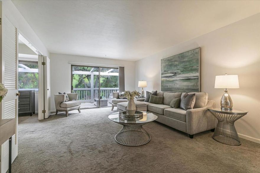 Country Club living at The Villages Golf & Country Club, a 55+ senior community located in the Evergreen Hills of Silicon Valley  ***  Place a comfortable chair on front porch to watch the beautiful sunsets or enjoy the Serene back Patio w/morning sun overlooking the beautiful hills with chirping birds, wondering deer & nature all around. ***  Open into wide Entry & spacious Living room and Dining area, Large Primary Bedroom ensuite plus Guest Bedroom/Den/Office, with view of the hills, plus opens to Living room or close the double doors for privacy.   The Galley Kitchen has lots of cabinetry and comfy breakfast nook. *** The Villages offers the following amenities: Spectacular Fitness center with state-of-the-art equipment, both a 9 &18 hole Golf course with putting and practice areas, Tennis, Pickleball, Bocce, 4 Swimming pools with hot tubs, Billiards room with 8 tables, Miles of Hiking trails, Recreational Vehicle Storage areas plus Library, Post Office, Full Wood Shop with power tools, Ceramic shop, Art and Craft Studio and so much more.  There is a Theater Group, Bands, Singers and Dancing Groups who provide performances. ***  Formal Ballroom for special events and Holiday Banquets, a Wonderful formal Dining room along with Casual Bistro and patio area.