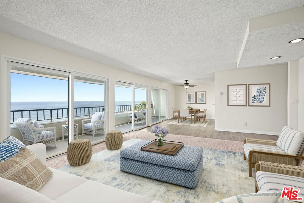 Top-Floor Malibu Oceanfront Dream with Panoramic Views. Welcome to your exclusive Malibu Coastline retreat with unobstructed 180-degree ocean views from the top-floor front unit of a well-maintained 20-unit building. This rare vacancy offers breathtaking vistas from the living room, dining room, and kitchen ideal for anyone seeking the ultimate coastal lifestyle. This 2-bedroom, 2-bath residence features warm wood flooring in the hallways, plush carpeting in the bedrooms and living room, and an in-unit washer and dryer for added convenience. The kitchen and dining area are beautifully appointed, perfect for preparing meals or entertaining while enjoying the serene Pacific backdrop. Gated, secured garage parking for 2 cars is included. Located in a quiet and coveted section of Malibu, nestled between Sunset and Topanga, you're just 5 minutes from Santa Monica, 15 minutes to Woodland Hills, and 20 minutes from Downtown LA. Walk to local favorites like Gladstones and Maestro's Ocean Club, or enjoy cultural outings to the Getty Villa, with your exclusive anytime pass included as a resident. Don't miss this rare opportunity to live the Malibu oceanfront lifestyle at its finest from the top floor, with unmatched views and comfort.
