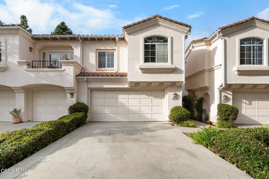 Welcome to 1047 Mountain Oak Place, a beautifully updated 3 bed, 3 bath townhome with 2,019 sq. ft. of living space in the desirable San Alicia community of Newbury Park. Featuring high ceilings, wood-style flooring, and a seamless layout, this home offers the feel of a single family residence. The updated kitchen boasts granite counters, stainless steel appliances, and plenty of storage.  The spacious family room includes a fireplace, plenty of natural light leading to a private patio perfect for entertaining or relaxing. Upstairs, the primary suite includes a private balcony, spacious walk-in closet, and a spa-like bath with dual vanities, soaking tub, and separate shower. Two well sized bedrooms are located down the hall with a full bath, and a conveniently located laundry room upstairs. The long driveway leads to the attached 2 car garage. Community amenities include a pool, spa, and well-maintained grounds. Prime location near top-rated schools, parks, shopping, dining, and freeway access.