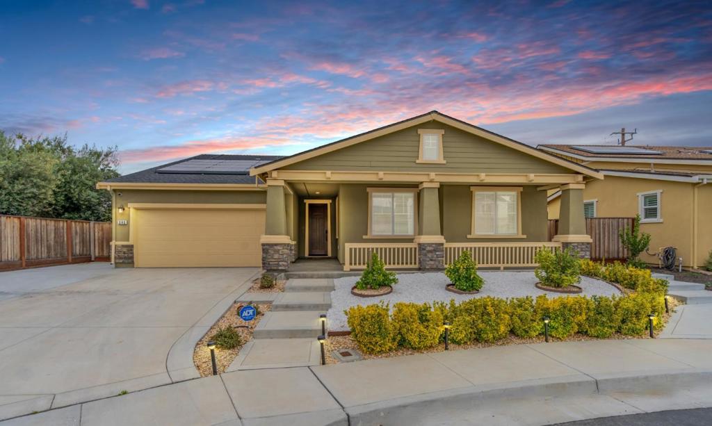 Elegant SINGLE STORY Edenbridge build in the historical town of San Juan Bautista. 4 bed 3.5 bath 2,670 sf on large end lot, built in 2019, includes Jr. Suite. Owned Solar 6.12 kw SunRun w/whole house Tesla battery back-up. Heat/AC dual zone. Carpet in bedrooms, Tile in wet areas, Mohawk Luxury Vinyl Tile throughout the rest of the house. Extra room next to the kitchen could be formal dining/office/hobby room/game room. 3 car tandem garage. Water softener/RO. Large kitchen island w/sink & dishwasher. Granite countertops in kitchen with solid surfaces in bathrooms/laundry room. Large shower stall in primary bath w/bench. Nice blinds throughout. Tesla charging station 240V. Beautiful Washer/Dryer/Refrigerator. All SS appliances in kitchen are Whirlpool - microwave is GE. Nicely laid-out low maintenance landscaping w/several fruit trees (Rainier cherry, cherry, pear, pomegranate, plum, 3 citrus). Extra wide/long driveway. Great commute location - 5 min access to HWY 101.