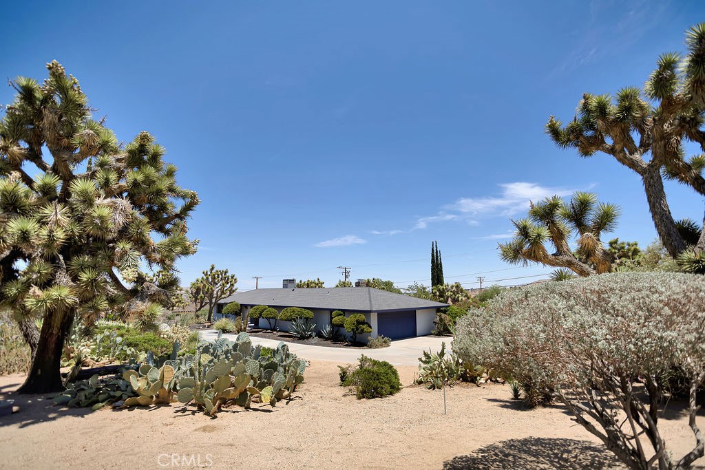 This 3-bedroom, 2-bathroom home in Yucca Valley’s sought-after Storey Park offers 1,890 square feet of living space on a spacious 24,750 square foot lot. The home's thoughtful floor plan features cathedral-style ceilings, creating a sense of light and space throughout. Flooring is a mix of Saltillo tile, hardwood, and carpet, giving the home a warm and versatile feel. A stylish brick fireplace adds flair to the living room, while the galley-style kitchen includes wood cabinetry and tile counters.
Comfort is provided year-round with central HVAC cooling for the summer months, along with a heater for cooler desert evenings. Large windows throughout the home bring in natural light, and the primary bathroom offers dual sinks, a standing shower, and a separate tub. A covered back patio provides ample shade, making it an inviting space for gatherings.
The Storey Park location places you near Yucca Valley’s community events, shopping, and dining, while also being just a short drive to hiking trails, Joshua Tree National Park, and the cultural offerings of the Hi-Desert.