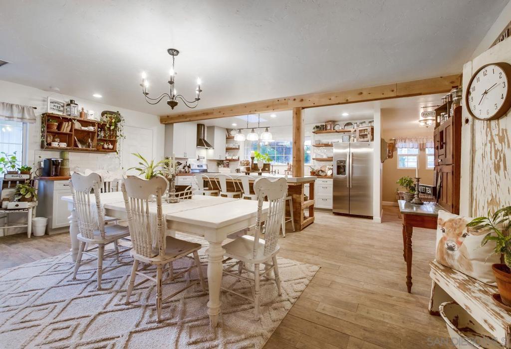 This home is truly, one of a kind! The attention to detail, warm touches, and thoughtfully, refined design is next level. If you desire an incredibly cozy and peaceful, home, you have found it. This gem of a property is nestled down a private driveway, set off of the main road, in a country like setting. On a flat and usable one acre lot, you will find a three bed, two and a half bath, (with an office, fourth bedroom, playroom, etc.) main home with a one bed/bath separate ADU, together spanning 2689 sqft of living space. (Main House is roughly 1975 sqft & the ADU is roughly 714 sqft) The ADU is currently a profitable Airbnb but would also make a great granny flat or guest house. There are gardens, fruit trees, a chicken coop with 12 chickens, a utility shed/workshop/man cave, an RV pad, mature trees and irrigation/electricity and best of all A newly renovated backyard space that is perfect for relaxing in your oasis. All of this in the highly desirable West end of Ramona. Live a self-sustainabile life by making this beauty your dream home. (You can even have horses or a hobby farm)