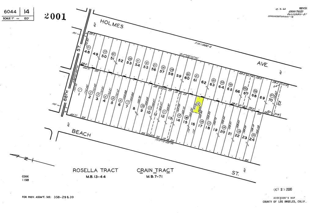 Great opportunity to own a compact infill lot in a well-established residential neighborhood of Los Angeles, located just off Beach Street and near Holmes Avenue. This 1,411 square foot lot (APN: 6044-014-014) sits mid-block between existing homes, offering rear alley access and close proximity to utilities. The parcel is surrounded by single-family residences and is ideally positioned near schools, parks, and local amenities. A rare chance to secure a small piece of land in a densely developed area of the city. ****No soils reports, surveys, etc., have been done. Buyer and buyer's agent to verify all information with the city or county for allowable uses and requirements and rely on their own investigations. **Buyer responsible for checking zoning, utilities, permits and exact property boundaries. ****
