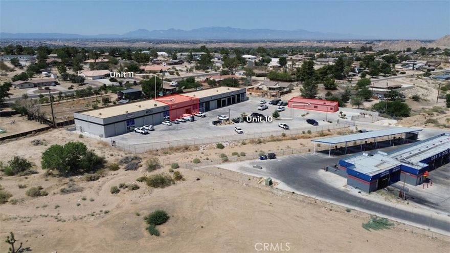 Now offering two spaces totaling ±5,030 square feet of versatile commercial space prominently located along Highway 18 in Apple Valley. Unit 10 is a ±1,460 SF space consisting of an office/showroom area with a full bathroom including a shower and a separate garage area. Unit 11 is a ±3,570 SF warehouse space with three 12’ x 14’ roll up doors, small office, and restroom. Zoned C-G (General Commercial), the property accommodates a wide range of potential uses.

Conveniently situated less than one mile from the busy intersection of Highway 18 and Apple Valley Road, the site benefits from exceptional visibility and exposure to an average traffic count of ±46,000 vehicles per day.