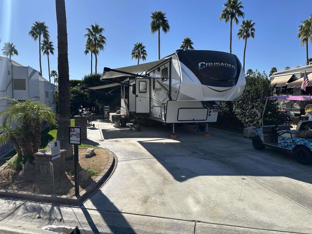 Lot 1179, Beautiful north facing property overlooking the starter shack and luscious greens of the front 18 golf course. Pickleball behind you, nightly events within a minutes walk, a prime location by the El Saguaro clubhouse. Outdoor Resort Palm Springs (ORPS) is a Guard Gated 5-Star RV Resort Community offering an active and luxurious lifestyle featuring golf (27 holes), tennis, pickleball, swimming and more! Two clubhouses, fitness center, beauty solan, La Roma Restaurant on campus, dog park and more!