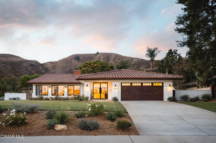 Spanish-Inspired Stunner with Ocean Views & Designer Finishes. Discover this stunning Spanish-style single-story showplace in Ventura's coveted Clearpoint community. Perched on a premium corner lot at the top of a cul-de-sac, this fully remodeled 3-bed, 3.5-bath home pairs ocean, mountain, and sunset views with high-end, designer-level finishes throughout. Step through a custom Pinky's Iron double-door entry into airy interiors featuring wide-plank French oak floors, vaulted ceilings, and walls of glass for seamless indoor-outdoor living. The open-concept layout flows from a fireplace-lit living room to a formal dining area and cozy family room. At the heart of this home is a gourmet kitchen with Arabescato Corchia marble counters, flanked by unlaquered brass faucets, hardware and ocean views. Here you will find full custom cabinetry with a rich green tone that blends the warm hues of brass and French oak beautifully. New appliances throughout are waiting for your arrival French doors off the breakfast nook open to a beautifully landscaped backyard retreat. The spacious primary suite offers direct access to the outdoors and a spa-like bath with Zellige tile, a soaking tub, a custom iron shower enclosure, and a walk-in closet. Two additional bedrooms and stylish bathrooms, including a powder room, provide comfort and privacy. The expansive backyard is built for entertaining, with dining area, lounge area, new grass and sprinkler systems, flagstone paths, fruit trees, views, and room for a future pool or ADU. Additional upgrades include: windows/doors, HVAC, electrical, plumbing, water heater, washer/dryer, new roof, epoxy-finished garage, designer lighting, new stucco, and more. This home blends luxury, style, and the best of California living--schedule your private tour today!