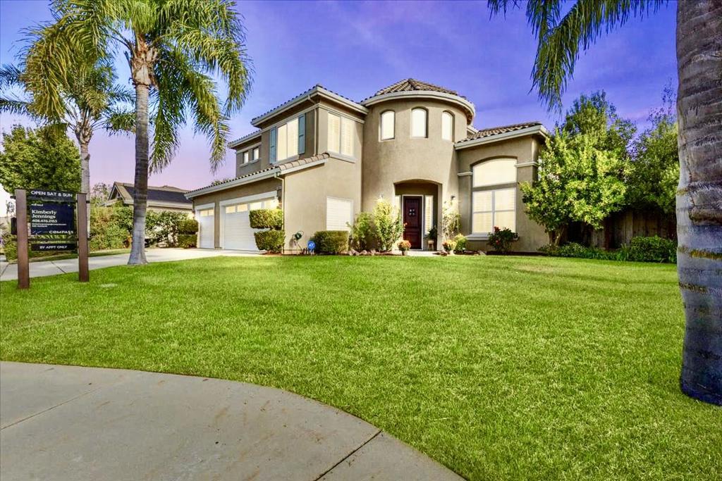 Welcome to your dream home in the highly sought after neighborhood of Mission Ranch. This stunning 5 bdrm, 3.5-bath gem spans 3,401 sqft on a 9,234 sqft lot. Impeccably designed, with an open floor plan, vaulted ceilings, wood floors, recessed lighting and an abundance of natural light. The main level features a large bedroom with en-suite bath, separate family room and an elegant formal dining room ideal for memorable gatherings. The chefs kitchen dazzles with SS appliances, granite countertops, island, wine fridge,double ovens & butlers pantry. Upstairs find 3 additional bedrooms, including a luxurious primary en-suite and bath, loft or (5th bdrm) and a dedicated office space. Outside, a backyard oasis awaits you, complete with a covered patio, lush landscaping, a heated pool and jacuzzi creating an ideal setting for entertaining and plenty of relaxation. Eco-friendly features include owned solar and an EV charger in your 3 car garage. Steps away, enjoy a community park with tennis and basketball courts, pickleball, hiking and biking trails. Close to 101 freeway, ideal for commuters, and less than a mile from downtown Morgan Hill's vibrant restaurants and shops. Don't miss your opportunity to embrace the coveted Mission Ranch lifestyle in this exceptional home.