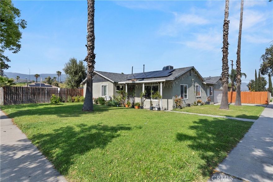 A beautiful corner lot home with 3 bedrooms 1 bath and solar panels.A big backyard with a potential to build an ADU or JR ADU. Home is close to shopping center, freeways, and schools. Don't miss out. schedule your showing today! Garage is converted to a bedroom with private restroom. All solar panels area paid off!!! Property has mini-splits every room.