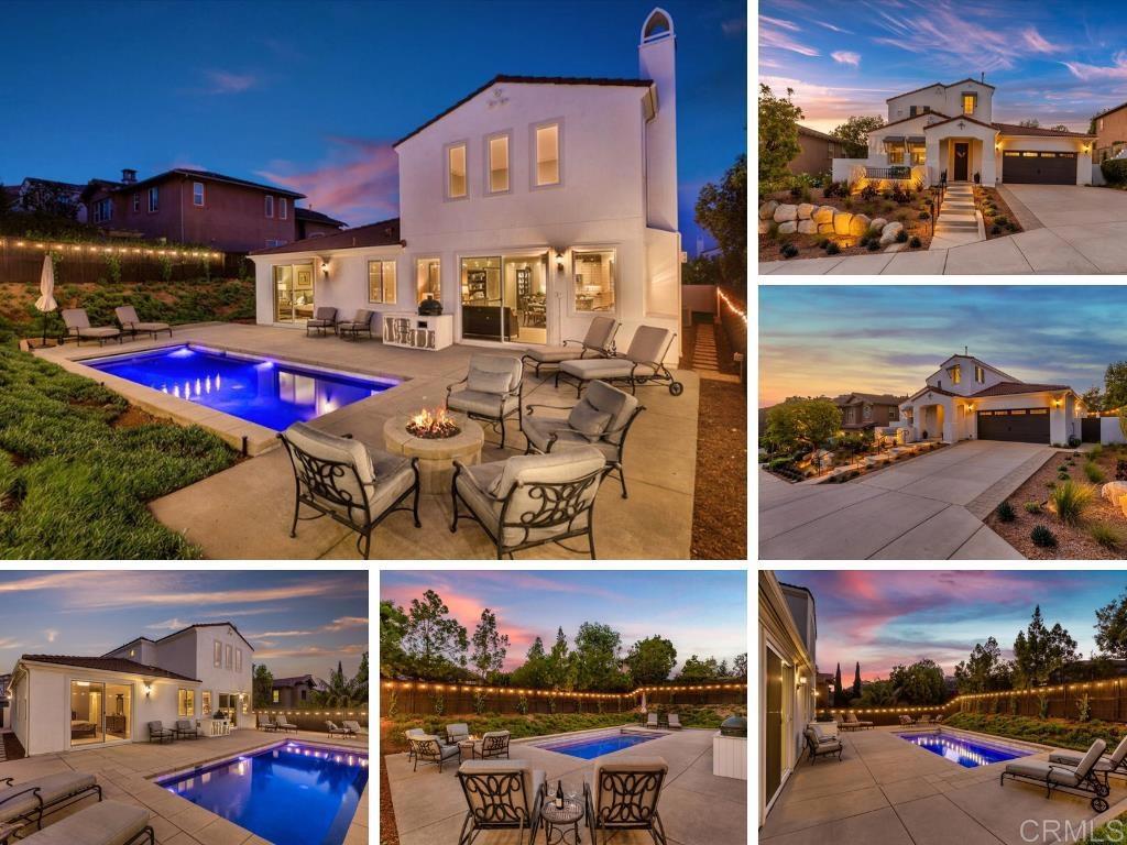 Coming Very Soon! Welcome to 1080 Vega Way, a rare find in the coveted Altaire community of San Elijo Hills. Nestled on a quiet double cul-de-sac, this 4-bedroom + loft home seamlessly blends modern luxury with functional design - a newer home built in 2012. The newly reimagined backyard is an entertainer’s dream—featuring a sparkling pool with automated cover, built-in BBQ island with a Big Green Egg premium ceramic grill/smoker, and a cozy fire feature - over $150,000 in recent outdoor improvements. From your front porch, take in peek ocean and sunset views, or simply relax in your own private sanctuary. The versatile floor plan offers two main level bedrooms with ensuite baths, including the spacious primary suite with direct yard access. Upstairs you will find two additional bedrooms plus a generous loft (builder option for a 5th bedroom). Bathrooms shine with quartz counters, stylish fixtures, and fresh finishes. Inside, nearly $90K in recent designer upgrades elevate the home: wide-plank hardwood flooring, crown and baseboard molding, custom built-ins, fresh interior/exterior paint and more. The gourmet kitchen is a showstopper with Caesarstone quartz countertops, subway tile backsplash, a large center island, Viking fridge, Miele dishwasher, upgraded sink/faucet, and modern painted cabinetry—all opening to the vaulted family room and backyard. Additional highlights include a butler’s pantry/coffee station, family room surround system, epoxy coated garage with cabinetry and overhead storage, upgraded window screens, and refreshed landscaping for standout curb appeal. All of this in the heart of San Elijo Hills—just steps to Double Peak K-8, parks, trails, shops and dining. Luxury, lifestyle, and location—this home has it all! *SAN ELIJO HILLS COMMUNITY- Enjoy the various community amenities: desirable schools (Middle & Elementary), ballparks, soccer field, picnic area, playgrounds, dog park, community center, restaurants & stores...and all are within walking distance. Hike the 18 miles of trails & 19 acre park. Seller to select services. Room dimensions & sq footage are approximate, per builder & assessor`s record. Mello-roos is estimated. All MLS & marketing info is approximate & not guaranteed.