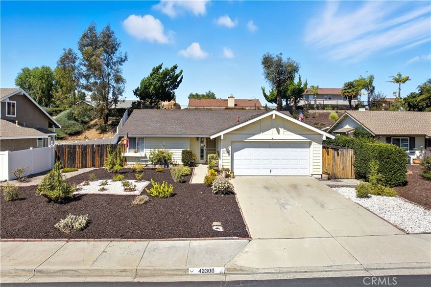 Charming single-story Temecula home w/ LOW TAXES, RV and endless backyard potential! With 2 bedrooms, 1 bathroom, and plenty of space to expand, this property offers both comfort and opportunity.



Step inside to find a cozy floor plan perfect for first-time buyers, downsizers, or investors. The home sits on a generously sized lot with a newly landscaped front yard, RV parking potential, and a large backyard and side yard that serve as a blank canvas for your dream outdoor oasis. Whether you envision a pool, garden, or custom entertaining space, the possibilities are endless.



Located in Starlight Ridge, one of Temecula’s most desirable and centrally located communities! A peaceful neighborhood close to schools, shopping, dining, and Temecula Wine Country, this property blends convenience with flexibility—ready for its next owner to make it shine.